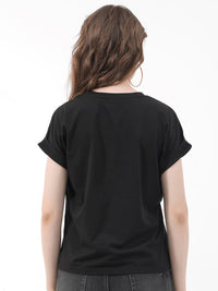 RAREISM Women Printed V-Neck Extended Sleeves Pockets T-shirt
