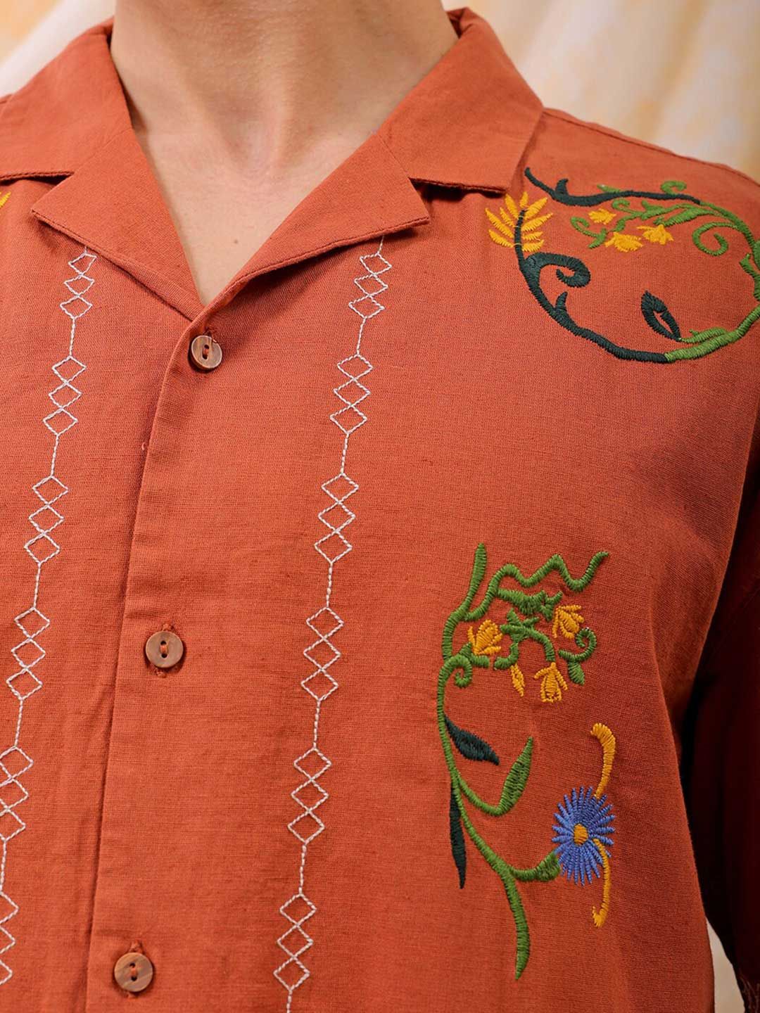 The Indian Garage Co Men Relaxed Fit Embroidery Resortwear Shirt
