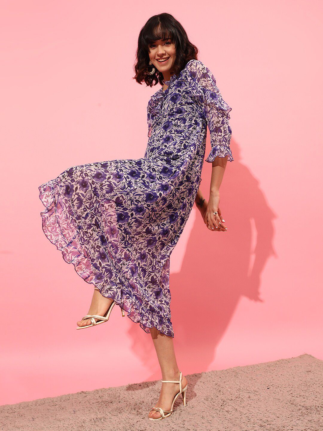 STREET 9 Floral Printed V Neck A-Line Maxi Dress