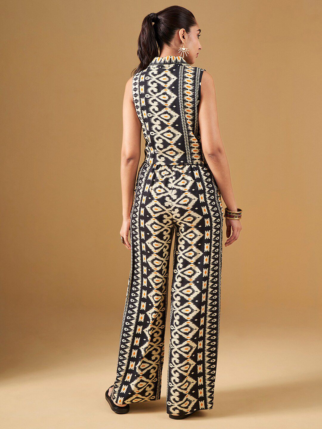 Global Desi Printed Lapel Collar Top & Palazzo