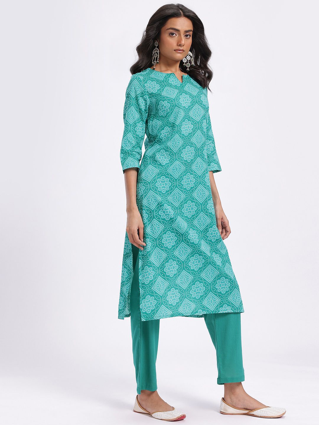 Anouk Bandhani Printed Gotta Patti Cotton Kurta with Trousers & With Dupatta
