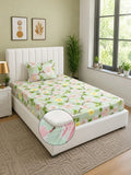 Moda Rapido X KLOTTHE Green & Pink Floral 400 TC Single Bedsheet with 1 Pillow Covers
