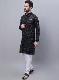 SOJANYA Sequin Embroidered Pure Cotton Straight Kurta With Churidar And Nehru Jacket