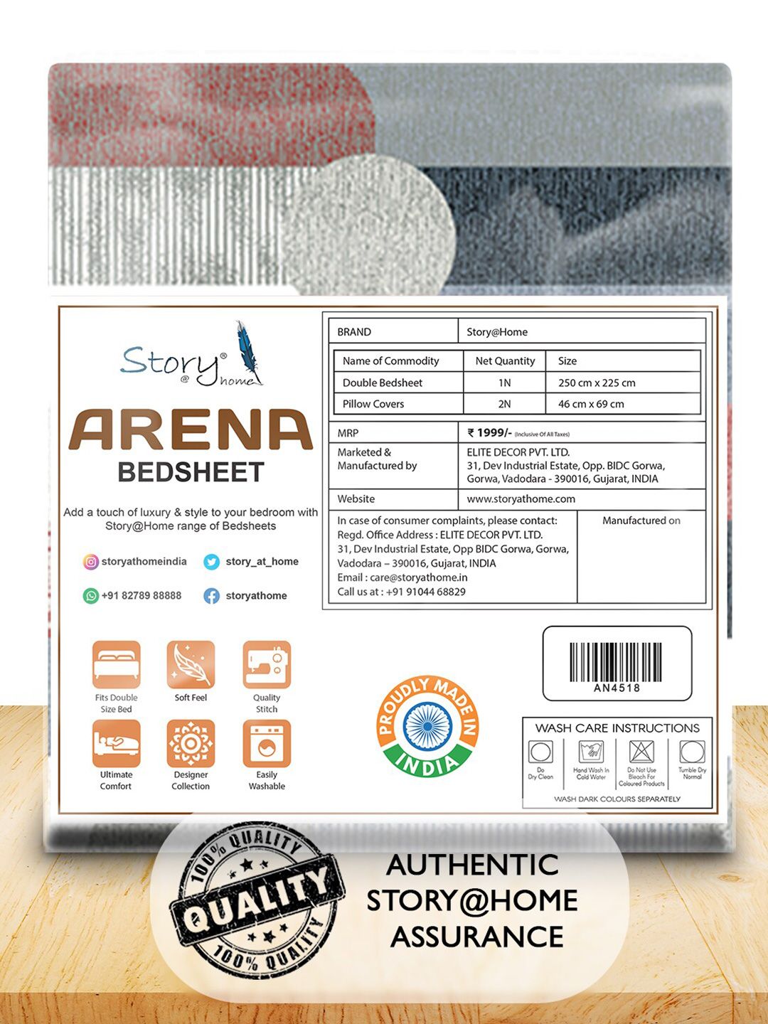 Story@home Grey & Red Geometric 180 TC Queen Bedsheet with 2 Pillow Covers