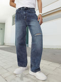 Urbano Fashion Men Pure Cotton Loose Relaxed Fit Slash Knee Heavy Fade Jeans