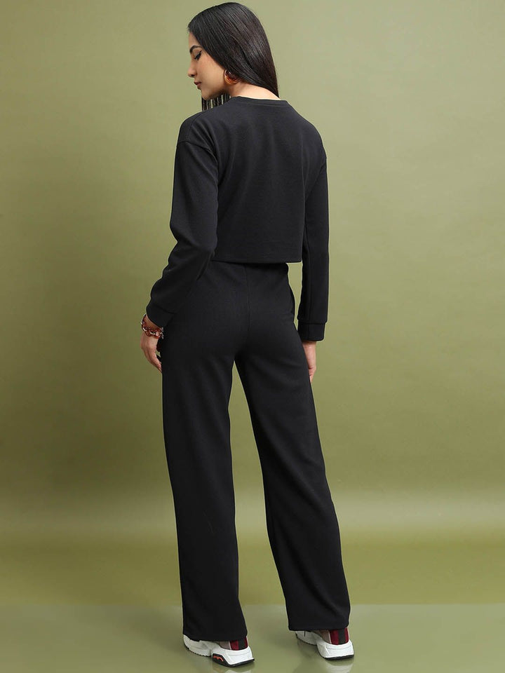 Tokyo Talkies Black Round Neck Crop Top & Trousers