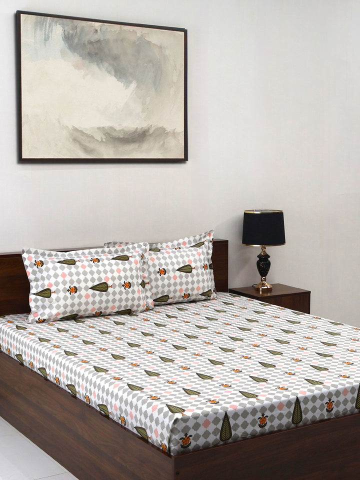 BOMBAY DYEING Cardinal Green Floral Printed Cotton 120 TC Queen Bedsheet Set 2.54 x 2.24m
