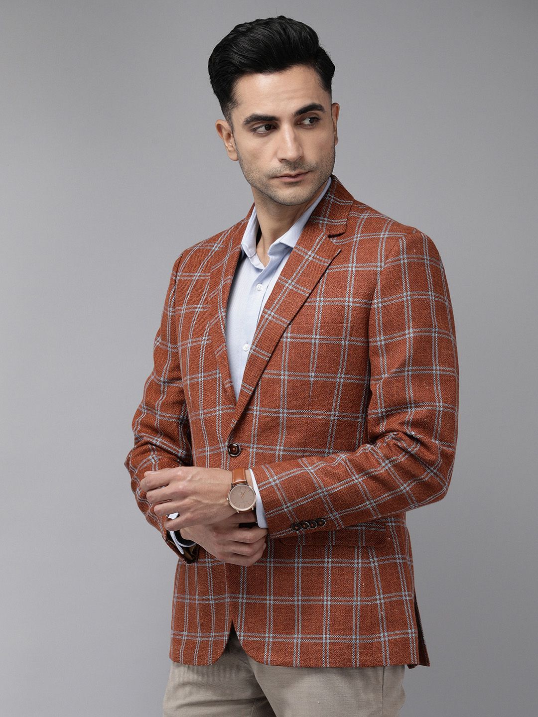 Park Avenue Regular Fit Checked Single-Breasted Formal Blazers