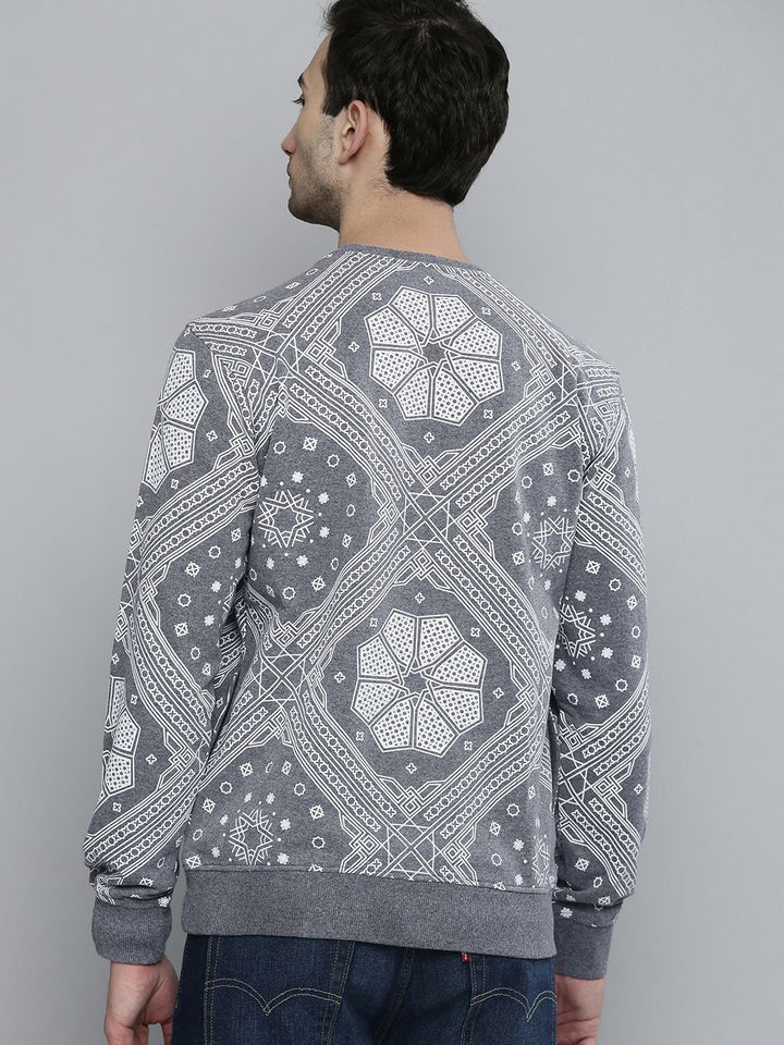 The Indian Garage Co Men Grey Melange Self-Design Printed Sweatshirt