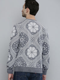 The Indian Garage Co Men Grey Melange Self-Design Printed Sweatshirt