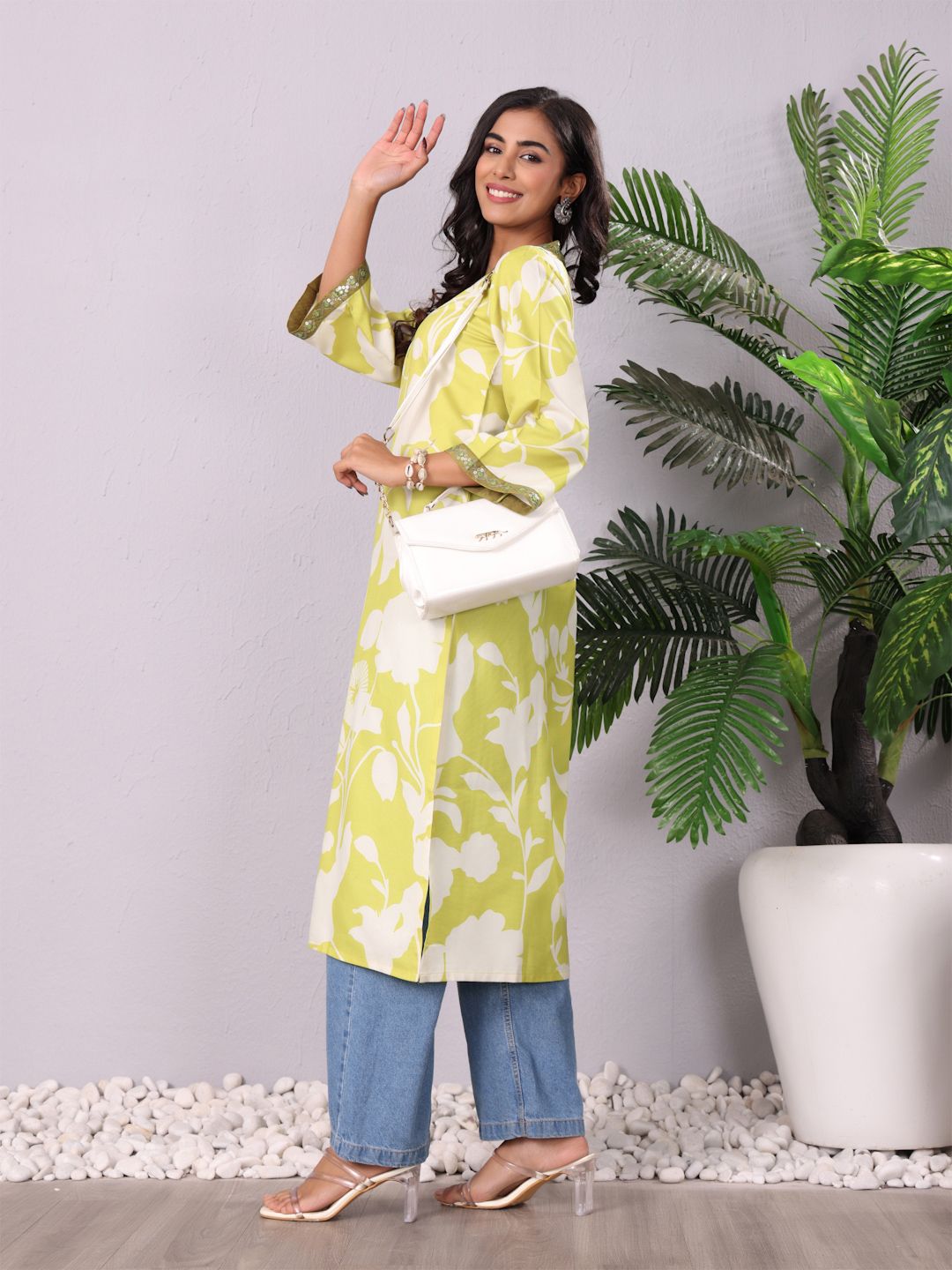 Varanga Women Floral Printed Flared Sleeves Sequinned Kurta