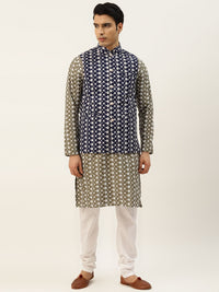 SOJANYA Men Olive Ethnic Motifs Embroidered Thread Work Kurta with Churidar