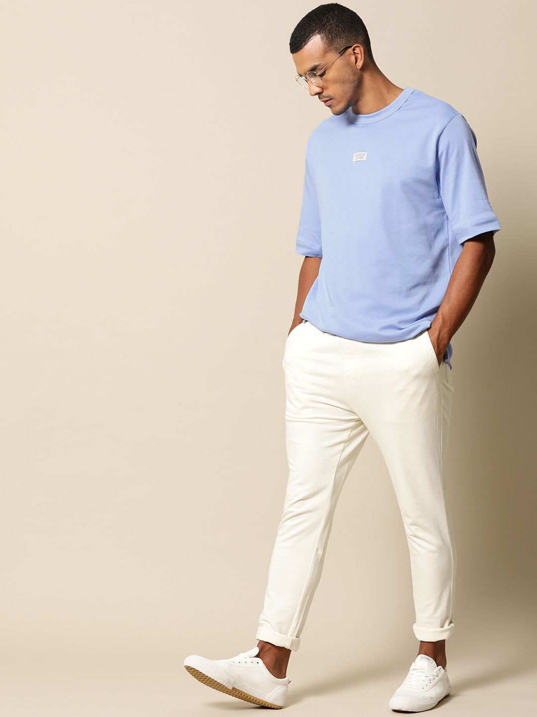 Mr Bowerbird Men Blue Pure Cotton Philosophy Crew Neck Oversized Pure Cotton T-shirt
