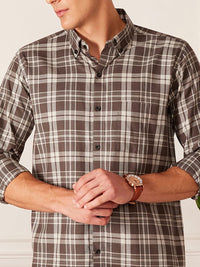DENNISON Smart Tartan Checked Button-Down Collar Cotton Casual Shirt