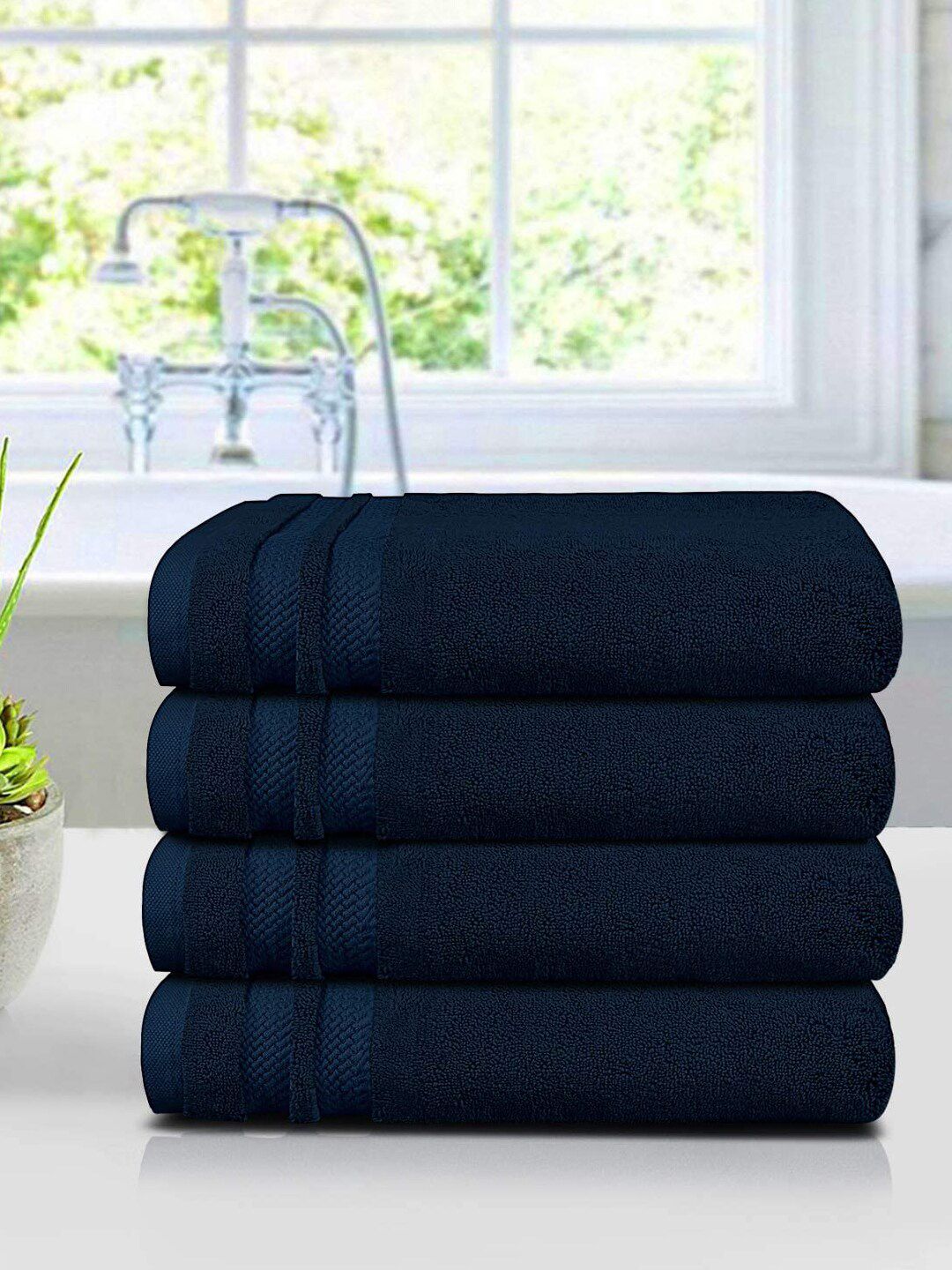 MYTRIDENT 4 Piece Hand Towel Set Navy Blue Luxury Collection 100% Cotton 625 GSM