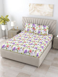 BOMBAY DYEING Florentine White Floral Pure Cotton 144TC Queen Bedsheet Set 2.28 m X 2.54 m
