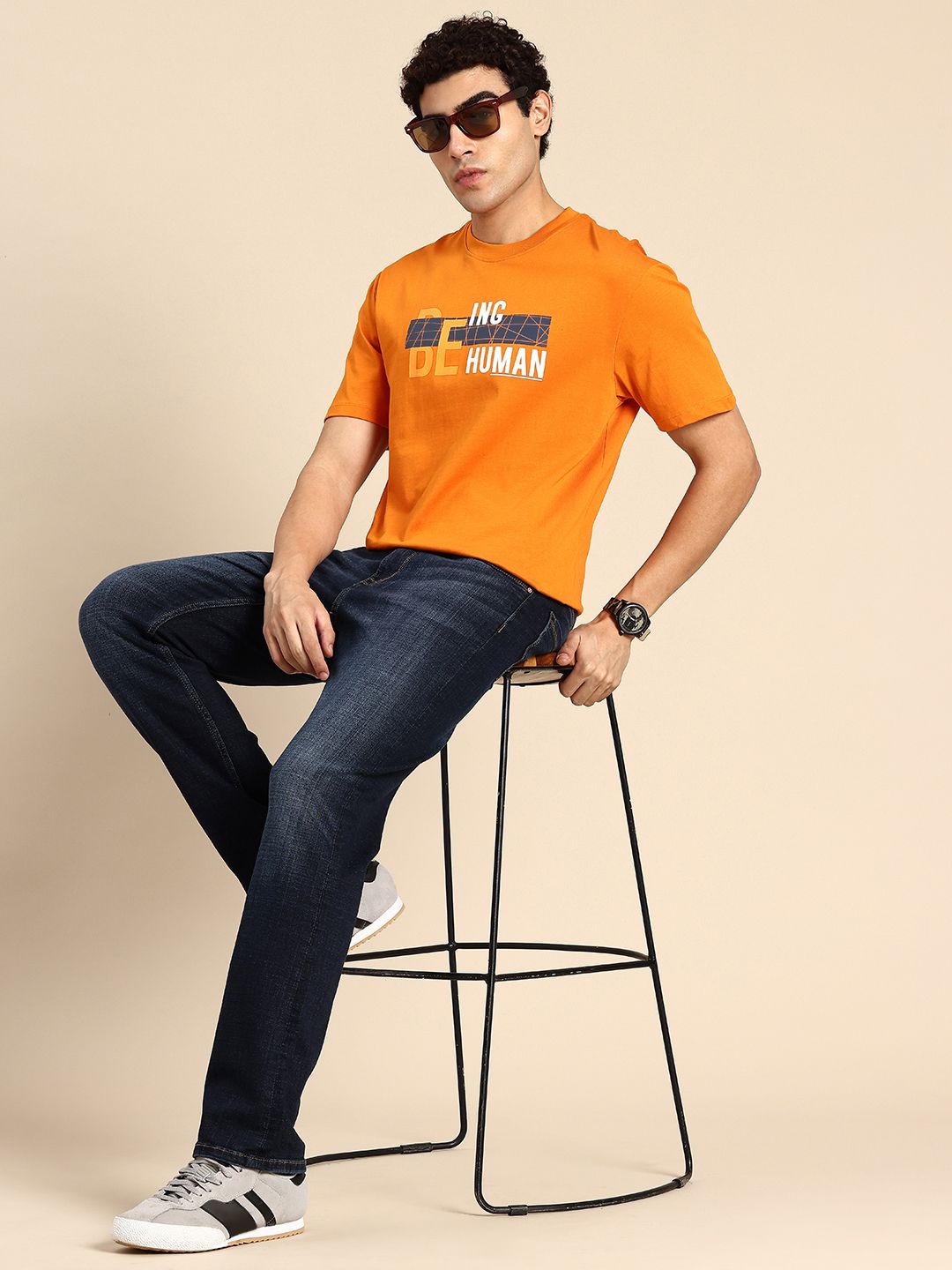Being Human Brand Logo Printed Drop-Shoulder Sleeves Pure Cotton Easy Fit T-shirt