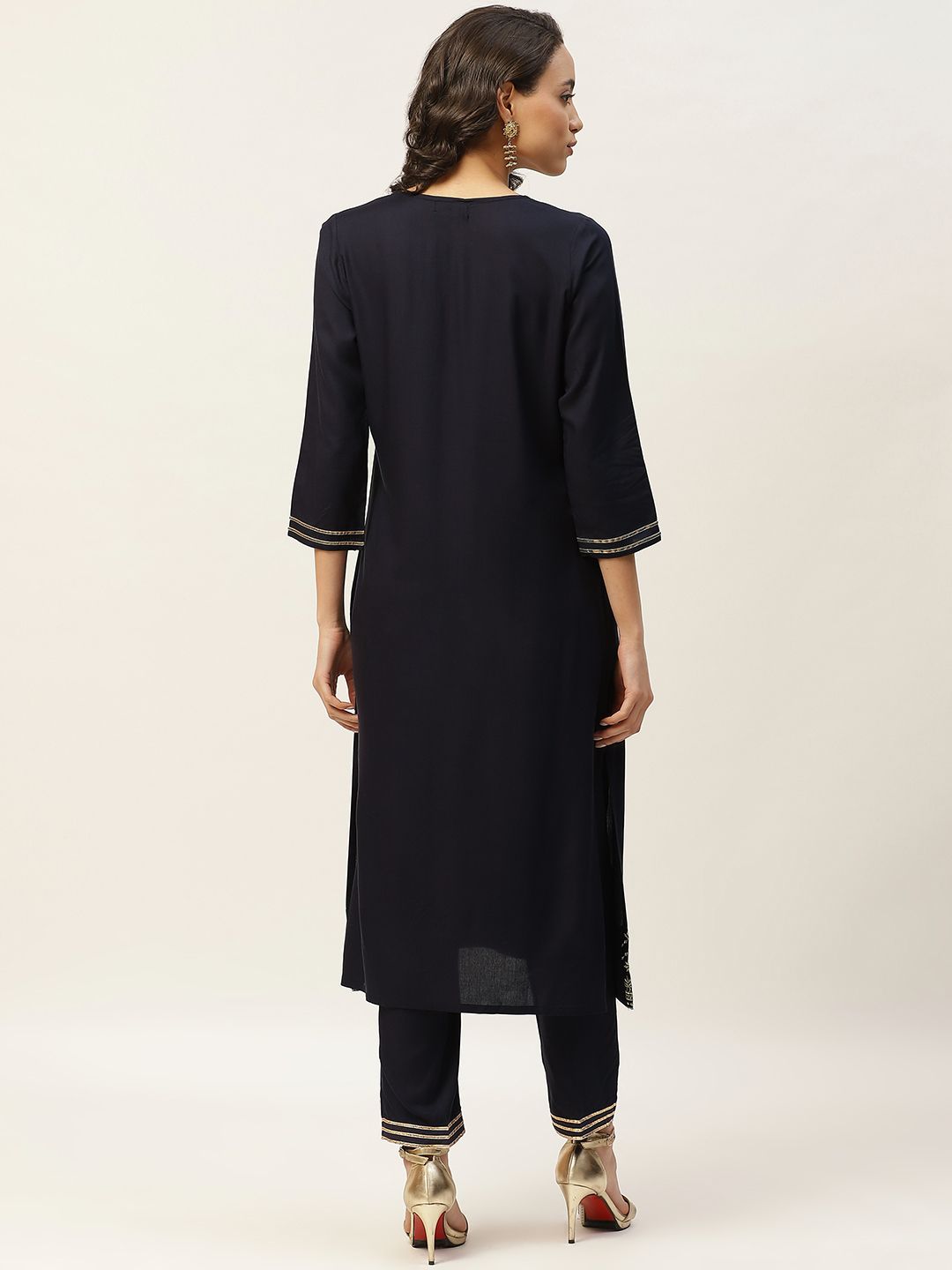 Shae by SASSAFRAS Women Navy Blue Solid Kurta with Trousers