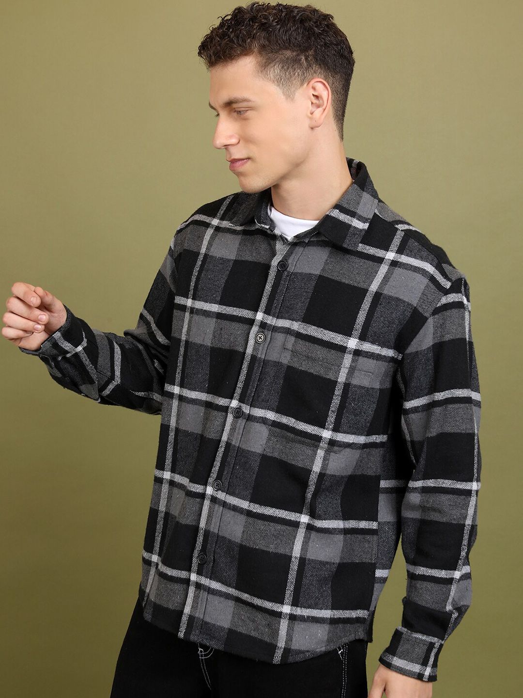 HIGHLANDER Checked Open Front Bomber Flannel Shirt