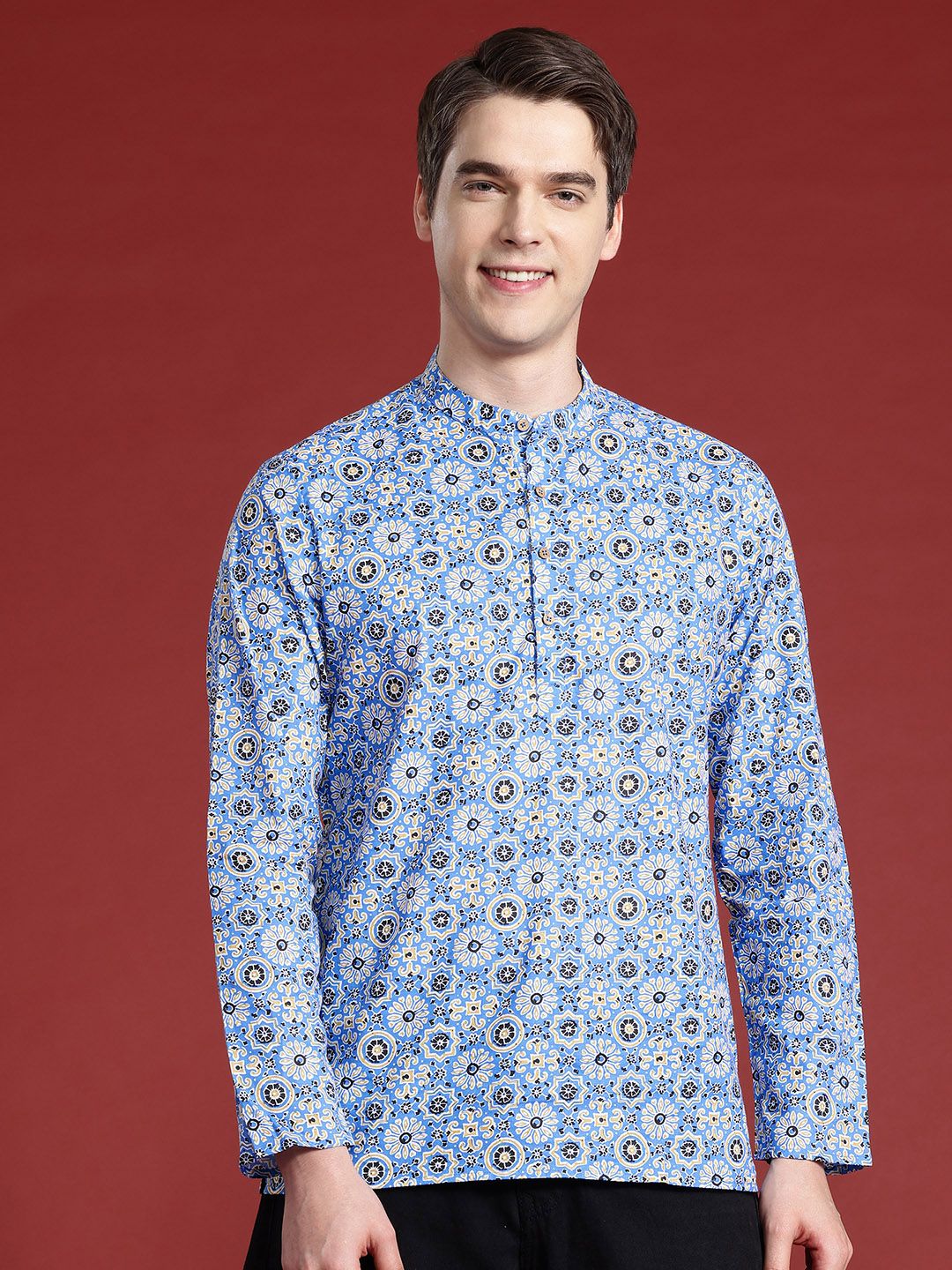 Anouk Pure Cotton Printed Mandarin Collar Kurta