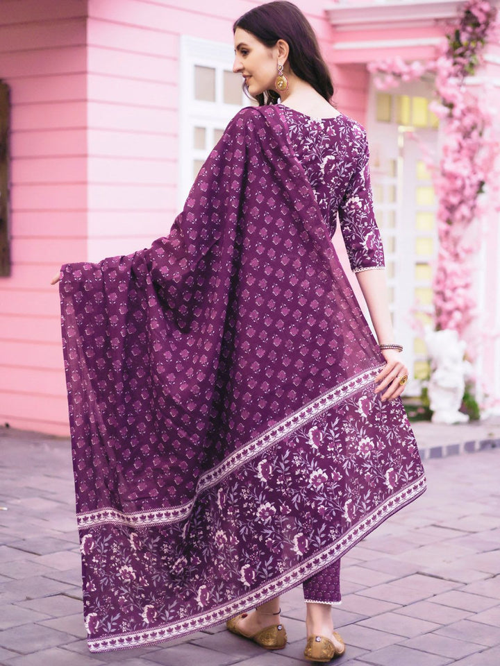 KALINI Floral PrintedKurta With Trousers & Dupatta