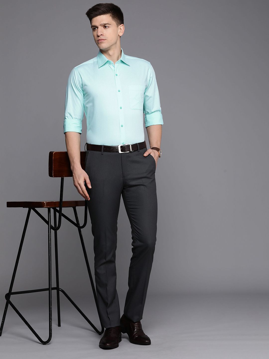 Raymond Men Slim Fit Micro Checks Pure Cotton Formal Shirt