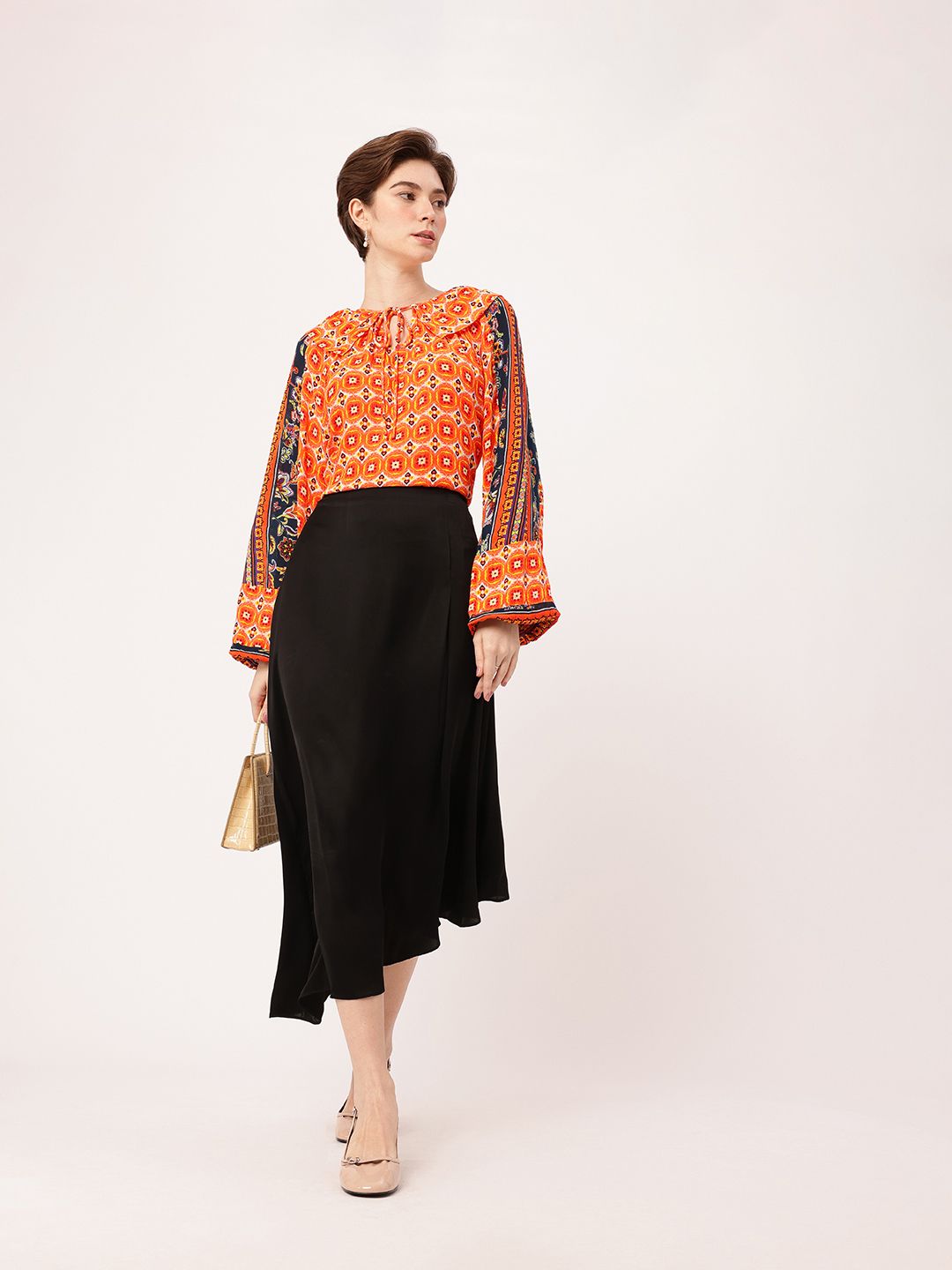 DressBerry Vibrant Vibes Printed Tie-Ups Gathers & Layer Detail Top