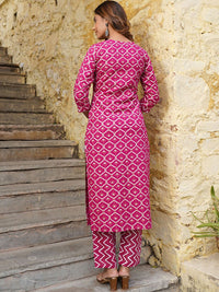 KALINI Keyhole Neck Ethnic Motifs Printed Regular Kurta with Trousers & With Dupatta