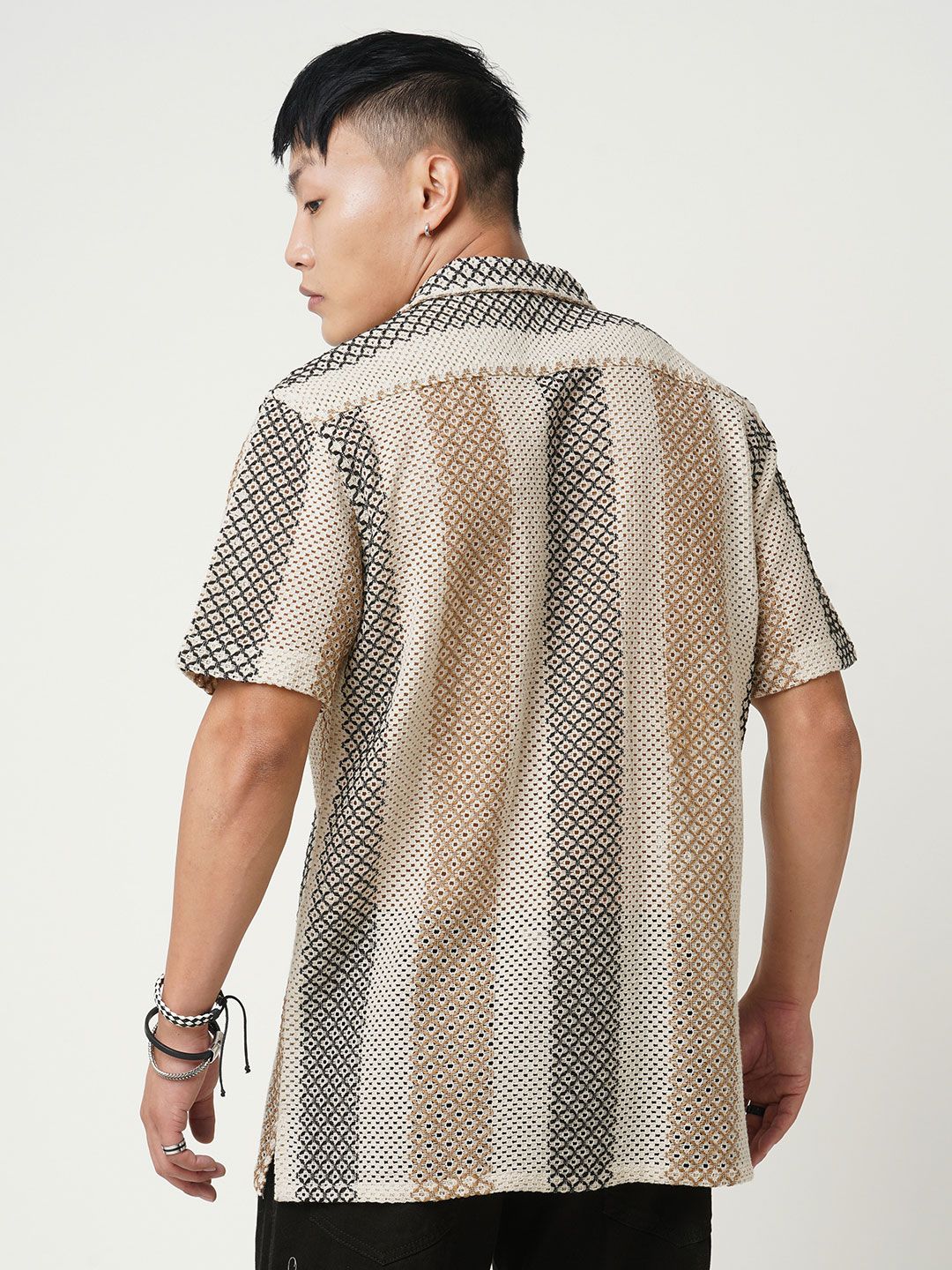 VASTRADO Men Classic Cuban Collar Multi Striped Cotton Oversized Casual Shirt