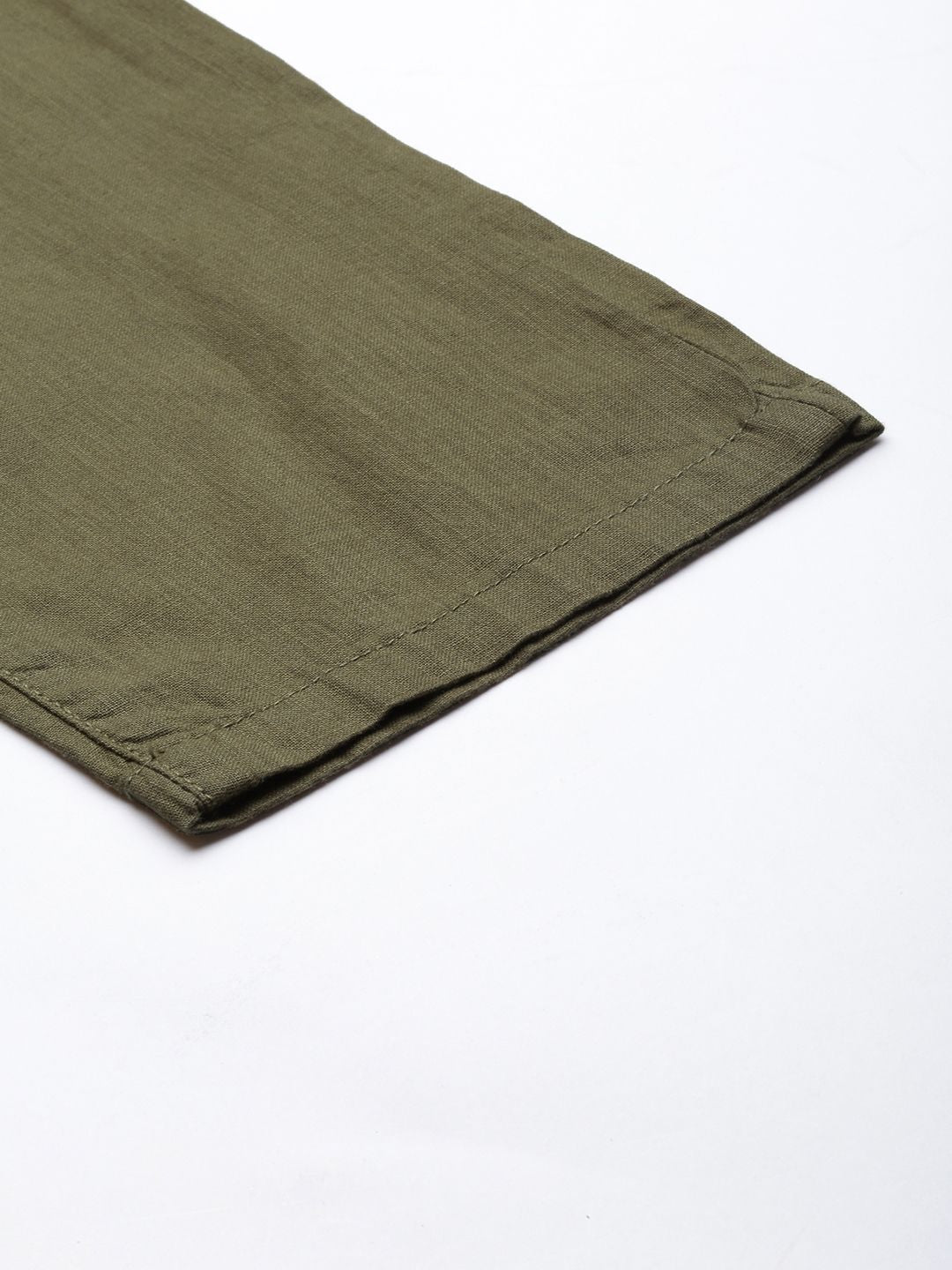 The Indian Garage Co Men Olive Green Slim Fit Linen Blend Trousers