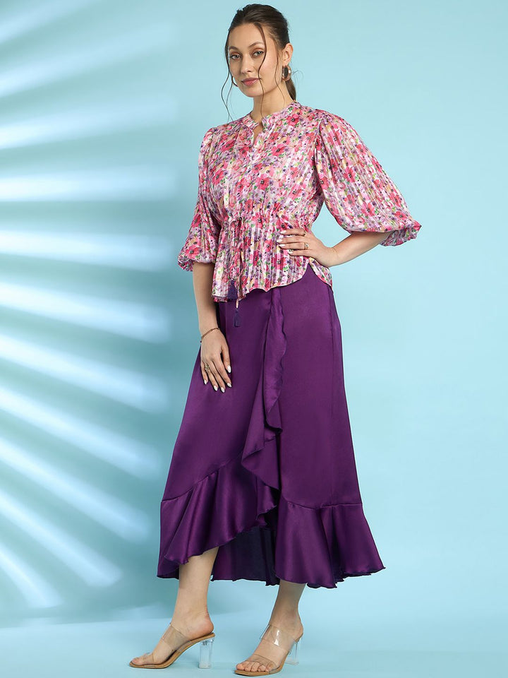 Antheaa Floral Printed Top With Skirt