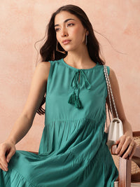 all about you Tie-Up Neck A-Line Tiered Midi Dress