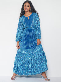 Global Desi Ethnic Motifs Printed Keyhole Neck Maxi Ethnic Dress