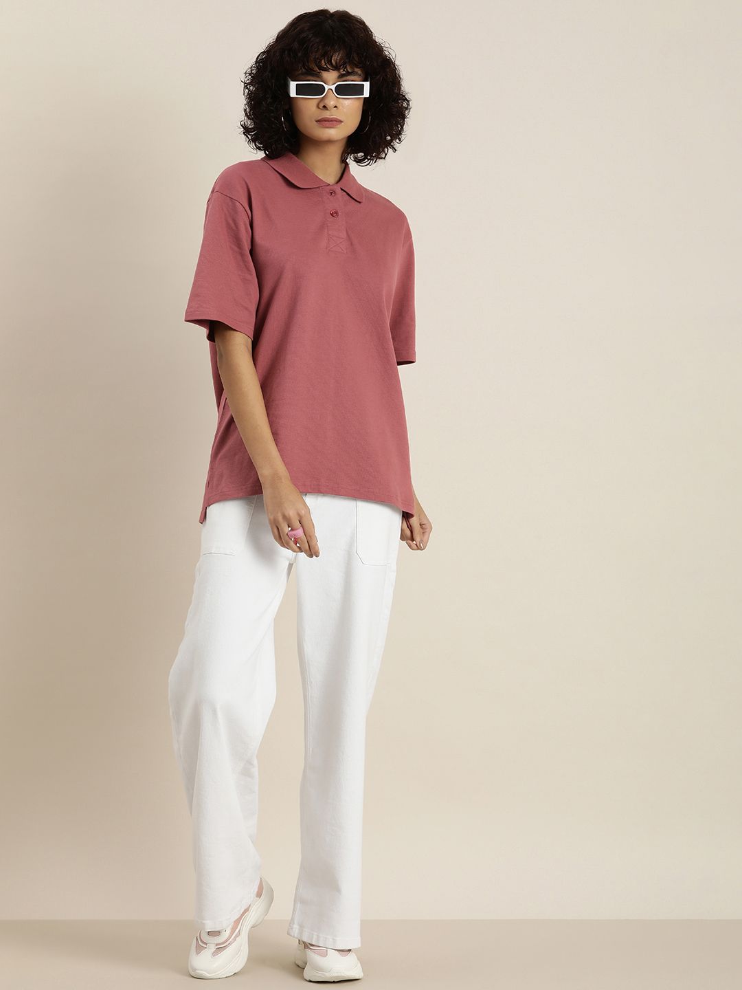DILLINGER Womens Honeycomb Structure Oversized Polo T-shirt