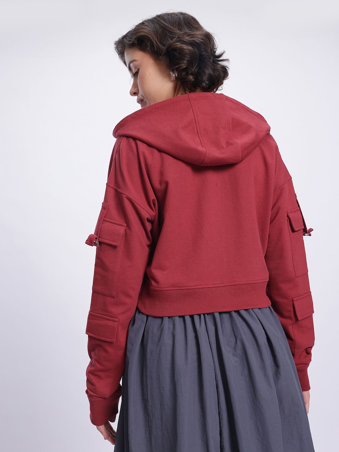 DressBerry Pockets Detail Hooded Crop Sweatshirt