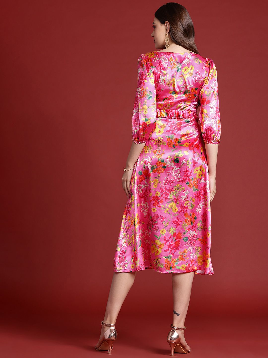 all about you Floral Print Satin A-Line Midi Dress