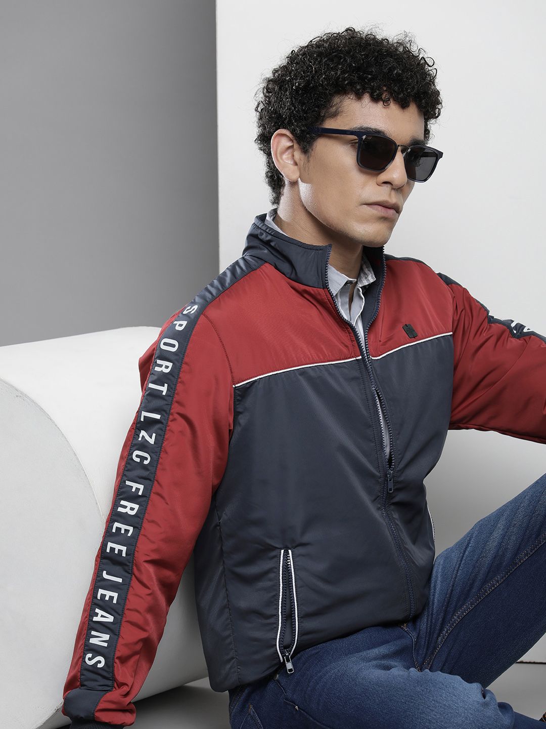 The Indian Garage Co Men Slim Fit Colourblock Zip-Front Bomber Jacket