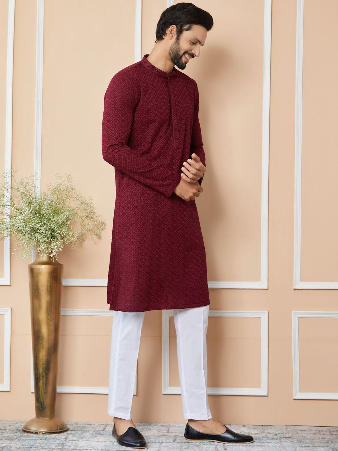 See Designs Ethnic Motifs Mandarin Collar Long Sleeves Straight Kurta