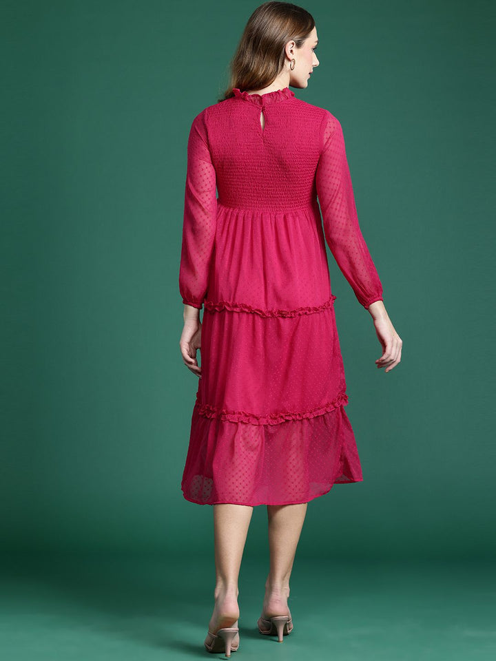 DressBerry Schiffli Smocked Tiered A-Line Midi Dress