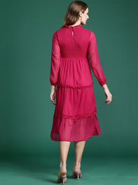 DressBerry Schiffli Smocked Tiered A-Line Midi Dress