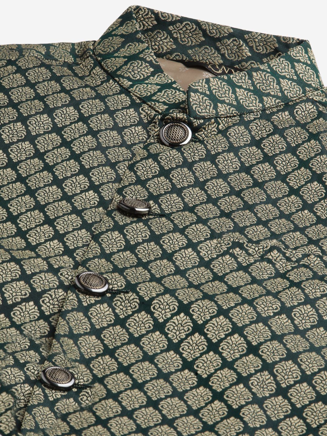SOJANYA Men Green & Off-White Ethnic Motifs Kurta with Churidar & Nehru Jacket
