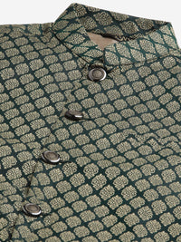 SOJANYA Men Green & Off-White Ethnic Motifs Kurta with Churidar & Nehru Jacket