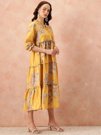 all about you Floral Printed Ruffled Detail Tiered Wrap-Style Midi Fit & Flare Dress