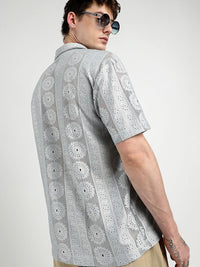 Campus Sutra Men Comfort Mandala Design Cuban Collar Oversized Casual Shirt