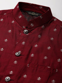 SOJANYA Men Olive Green Ethnic Motifs Kurta with Churidar & Nehru Jacket