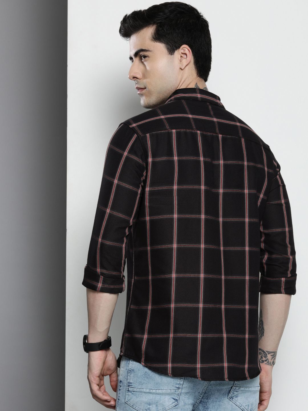 The Indian Garage Co Checked Pure Cotton Casual T-Shirt