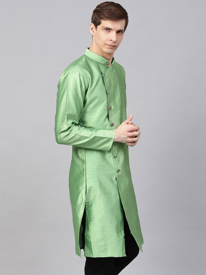 SOJANYA Men Green Woven Design Straight Kurta