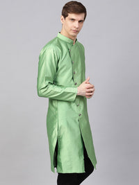 SOJANYA Men Green Woven Design Straight Kurta