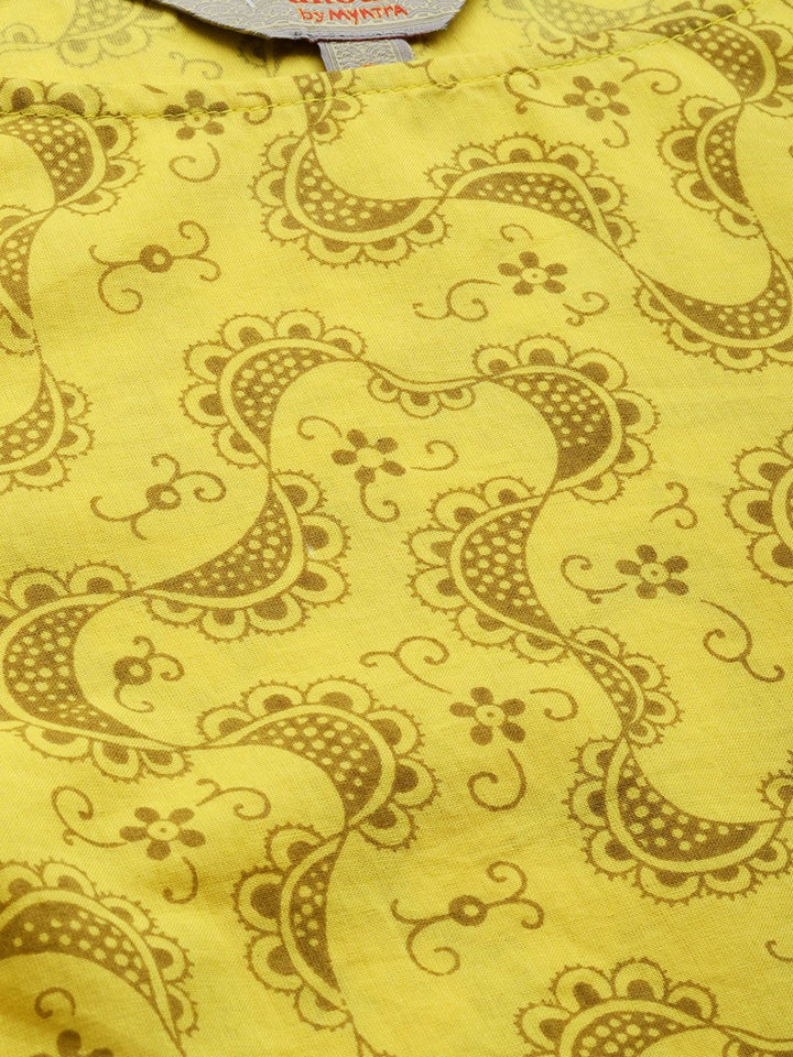 Anouk Women Yellow & Brown Printed Straight Kurta