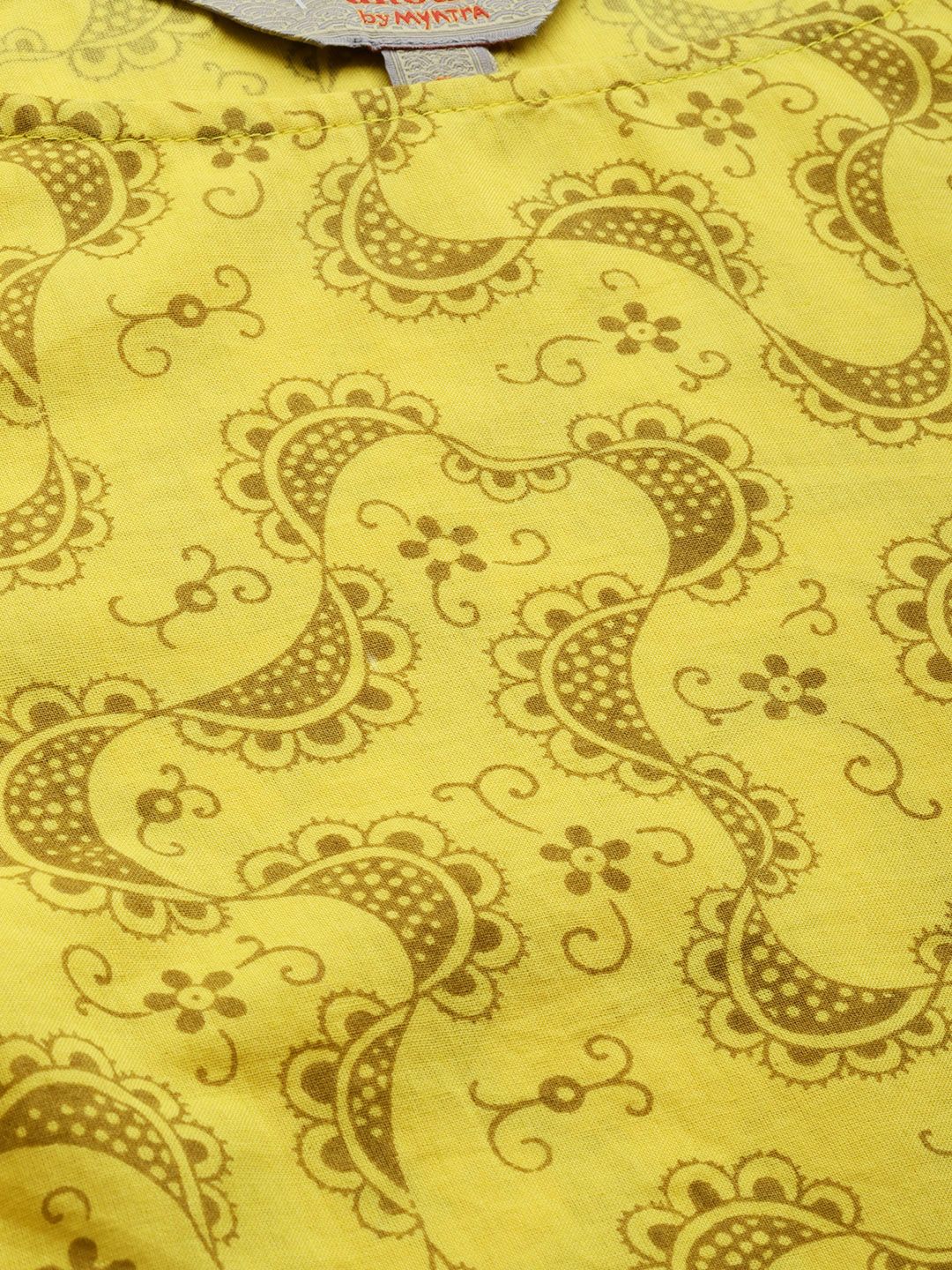 Anouk Women Yellow & Brown Printed Straight Kurta